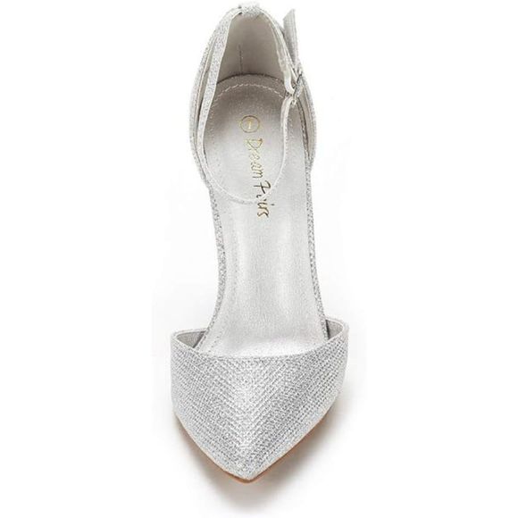 Women's Oppointed Lacey Pump Shoe Silver Glitter TPR Rubber Sole - Picture 3 of 6